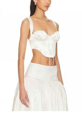 For Love & Lemons White Satin Corset Top and Skirt Set